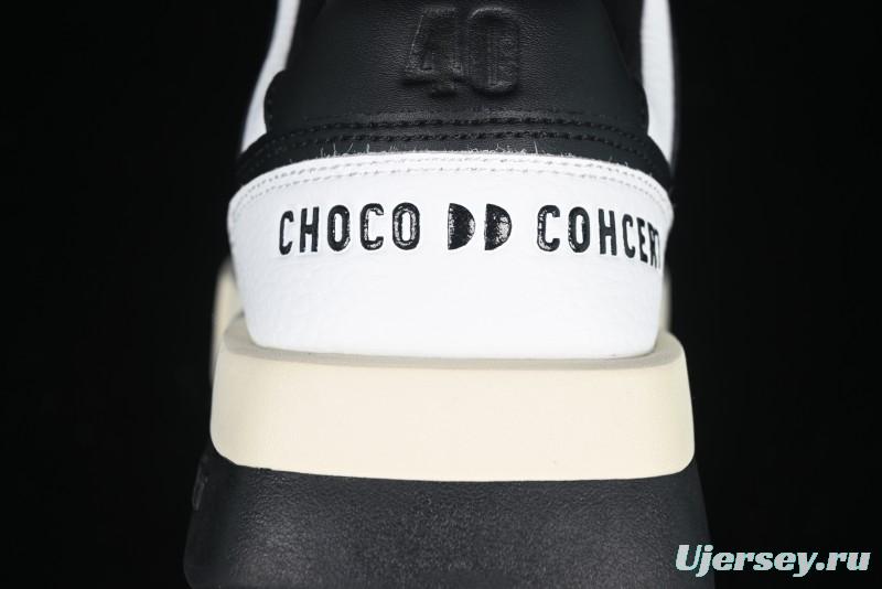 Choco Concert Leather Round Square Asymmetric Fashion Sneakers Black White - AJE5