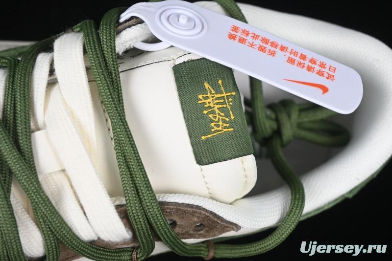 Nike Travis Scott x Fragment Design x Air Jordan 1 Low OG SP AJ1 Stussy Collaboration Suede Green Low Top Casual Sneakers - XS3186-202