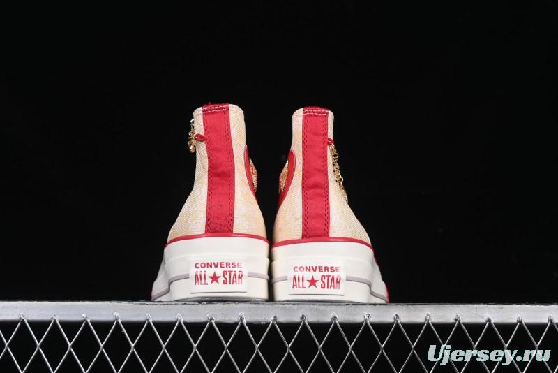 Converse 1970s CNY Year of the Snake Limited Edition High-Top Canvas Sneakers with Gold Star Chain and Metallic Snake Lace Jewelry - A13351C