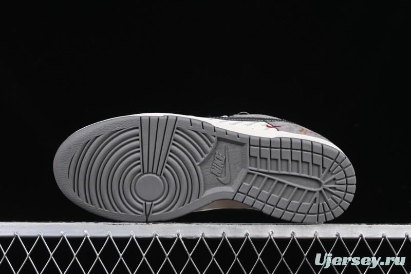 Nike SB Dunk Low Supreme Collaboration Bullet Screen Black Check Anniversary Customized Low-Top Casual Sneakers - FC1688-208