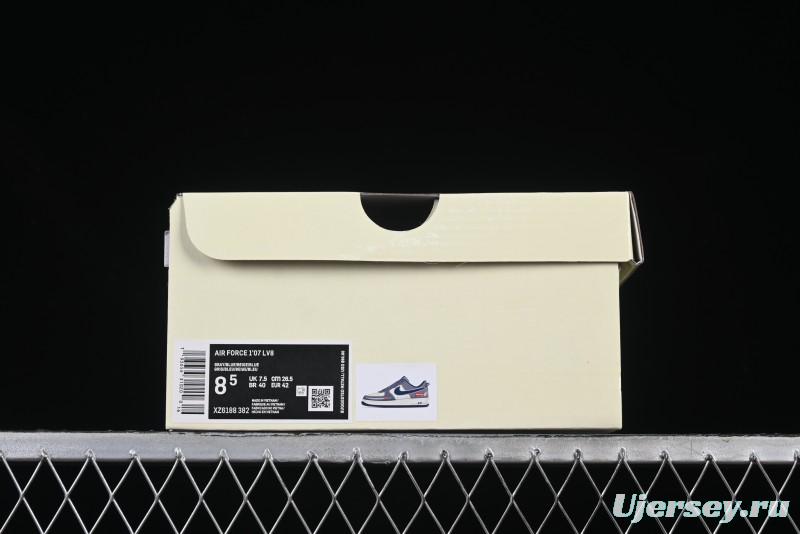 Nike Air Force 1 '07 Low Supreme Casual Sneakers in Grey Blue with Red Swoosh - XZ6188-382