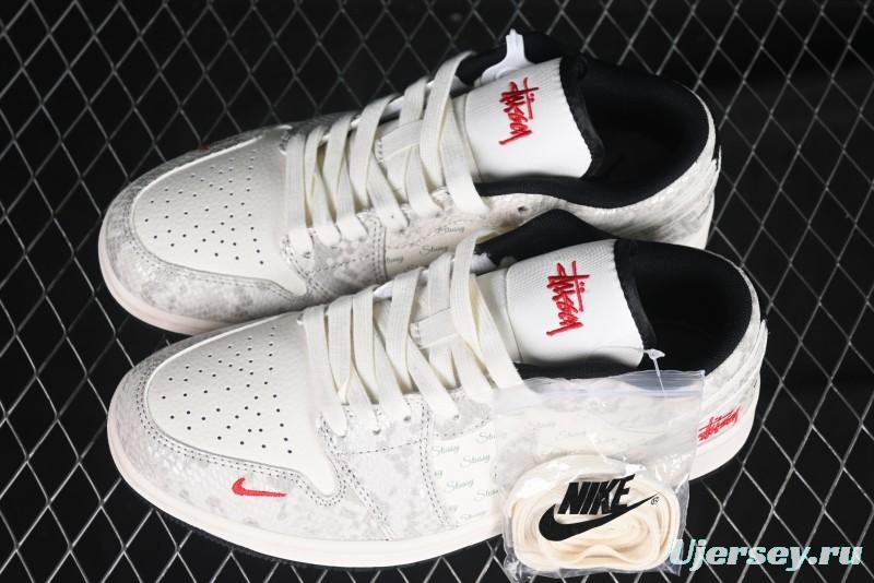Nike Air Jordan 1 Low Retro Basketball Shoes - Stussy Grey Snake Custom - FC1688-200