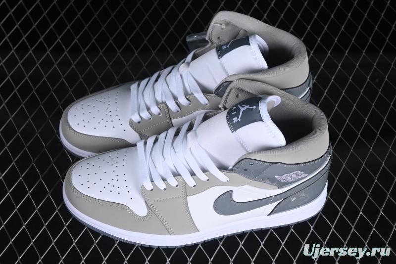 Nike Air Jordan 1 Mid AJ1 White Grey Mid Top Casual Sneakers - HF3193-100
