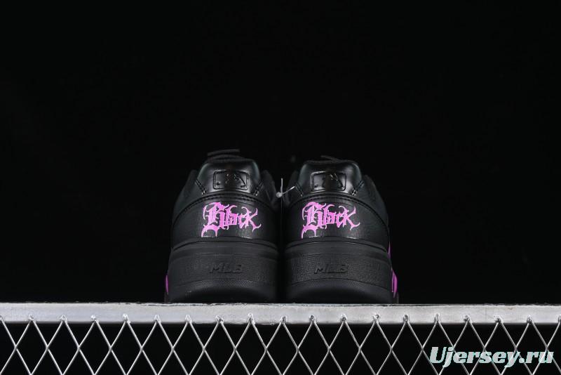 NY Yankees Black Leather Sneakers with Bold Pink Logo