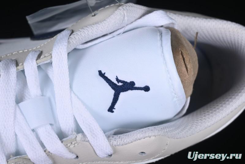 Nike Air Jordan 1 Low AJ1 Casual Sneakers with Cream and Blue Accents - 553558-146