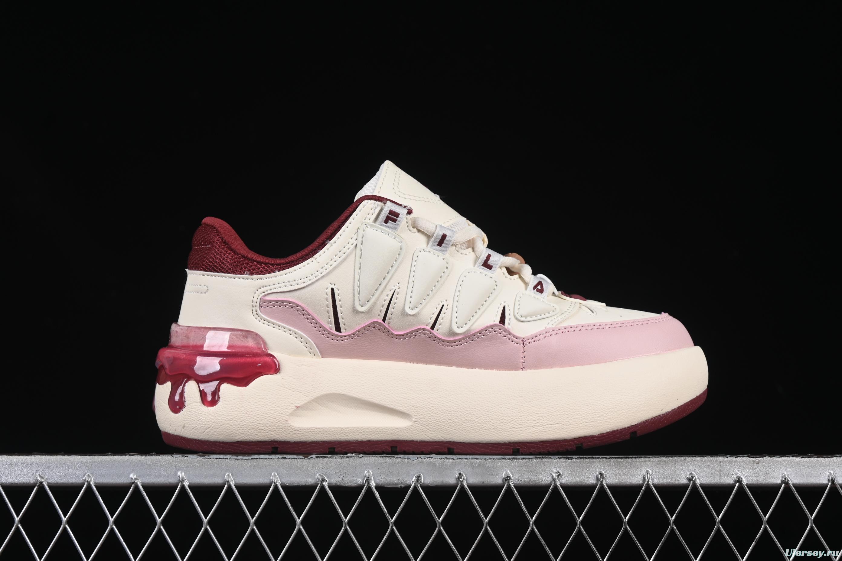FILA x Artist Series – Limited Edition Drip Detailing Sneakers in Cream & Burgundy