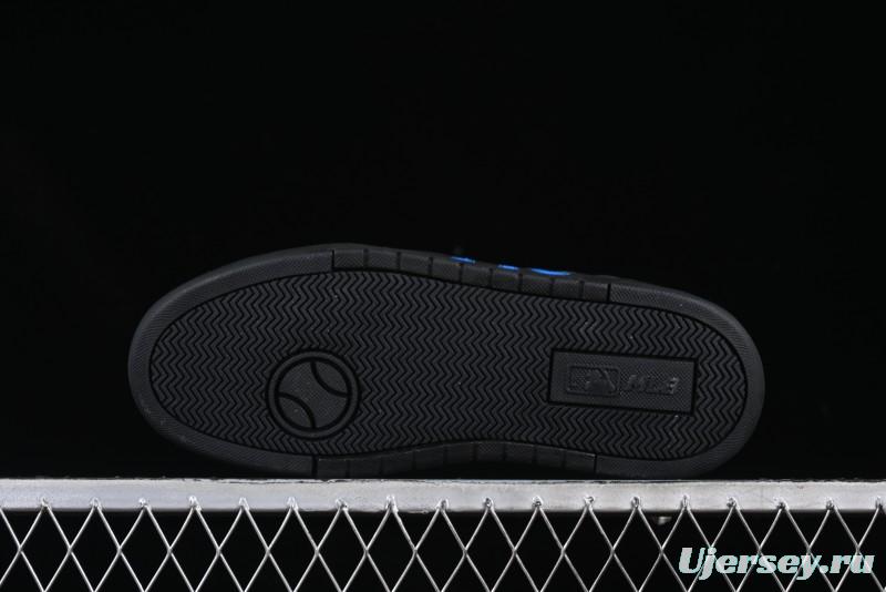 NY Yankees Black Leather Sneakers with Bold Blue Logo