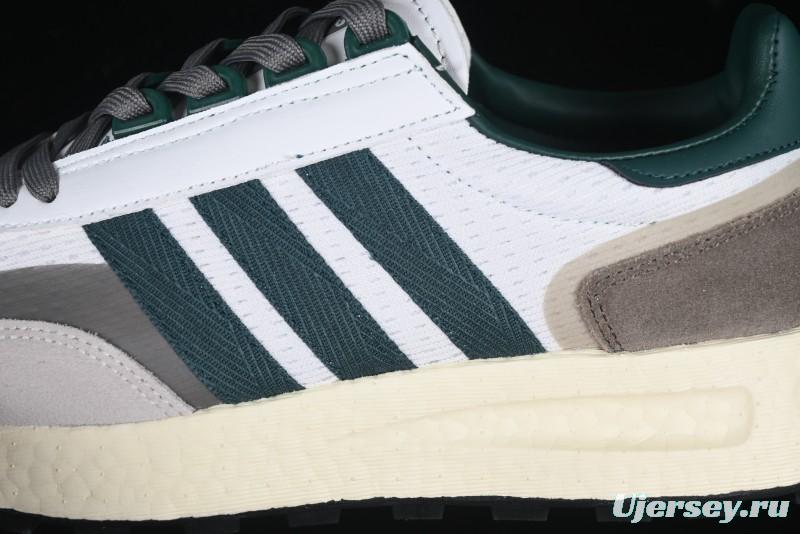 Adidas Retro-Inspired Sneakers - White, Grey & Green with Boost Sole