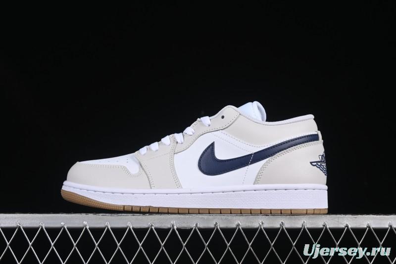 Nike Air Jordan 1 Low AJ1 Casual Sneakers with Cream and Blue Accents - 553558-146