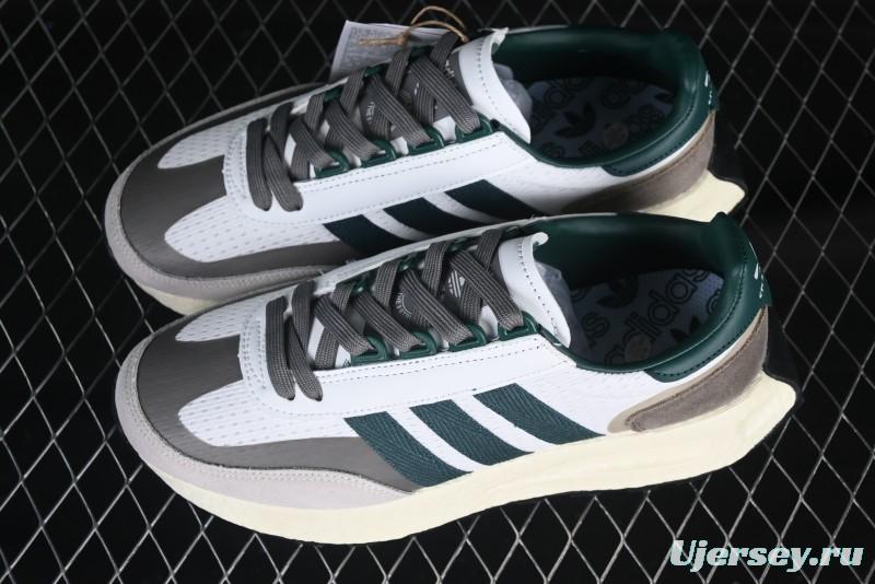 Adidas Retro-Inspired Sneakers - White, Grey & Green with Boost Sole