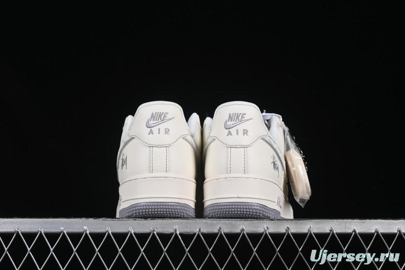 Nike Air Force 1 '07 Low Stussy Collaboration Grey Swoosh Casual Sneakers - HH7518-041