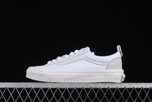 Classic White Low-Top Skate Sneakers with Gray Suede Accents