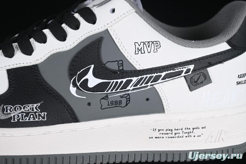 Nike Air Force 1 MVP "Rock Plan" Custom Edition - Black & White
