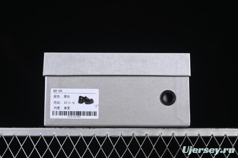 Black Patent Chunky Platform Loafers with Metal Embellishments