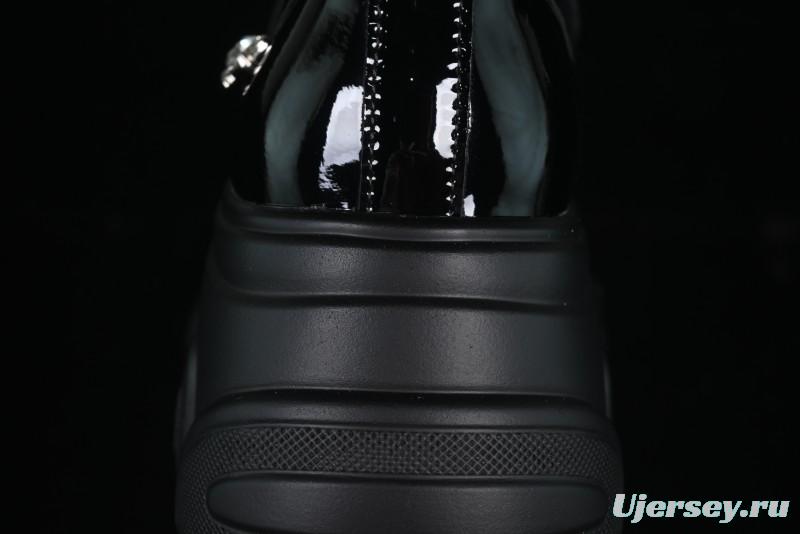 Black Patent Chunky Platform Loafers with Metal Embellishments