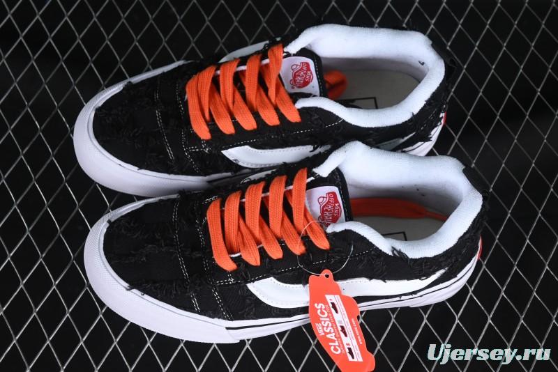 Vans Old Skool Distressed Black Canvas Sneakers with Orange Accents