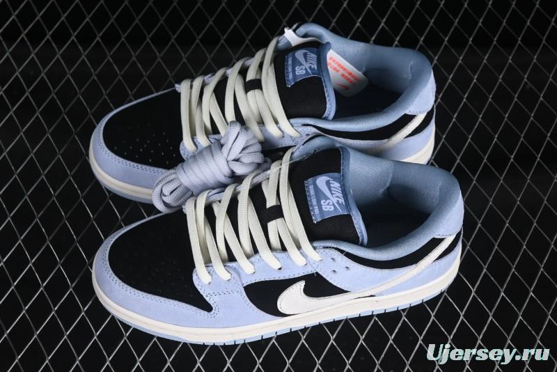 Nike SB Dunk Low Aluminum Skateboarding Shoes with Black Blue White Swoosh - HF3063-400