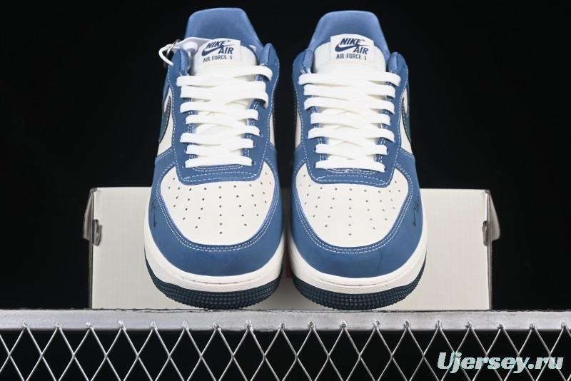 Nike Air Force 1 '07 Low Collaboration White Blue Ghost Face Casual Sneakers with Strap - KK1988-068