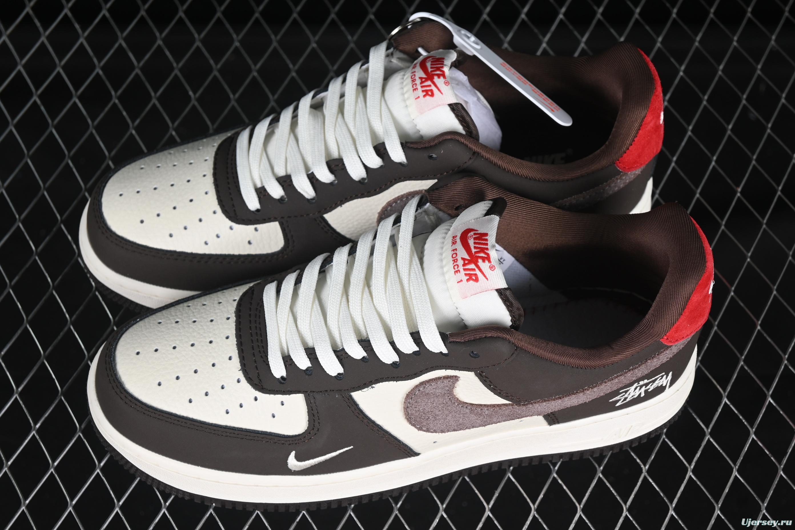Nike Air Force 1 '07 Low Stussy Collaboration Red Tail Chocolate Low-Top Casual Sneakers - KK1988-057