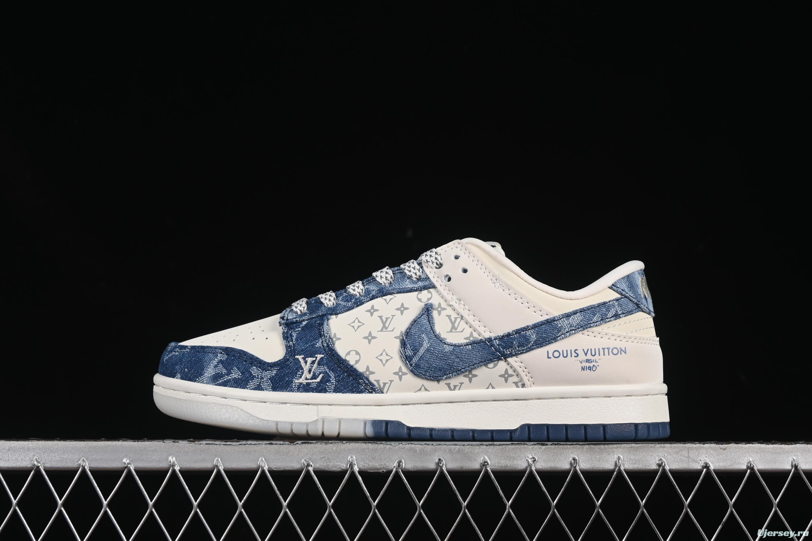 Nike SB Dunk Low LV Collaboration V Blue Denim Anniversary High-End Custom Low-Top Casual Skate Shoes - CH8311-287
