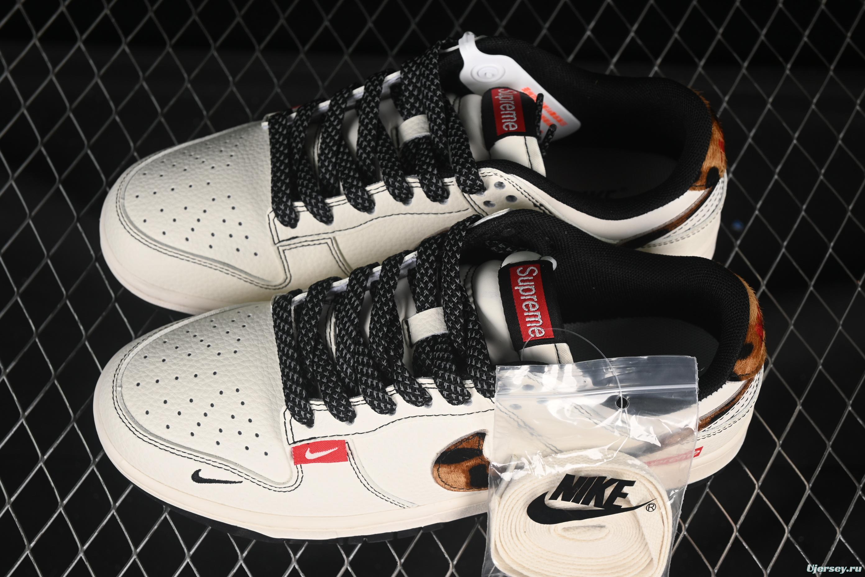 Nike SB Dunk Low Supreme Collaboration Leopard Print Anniversary Custom Low-Top Casual Skate Shoes - ZH2598-269
