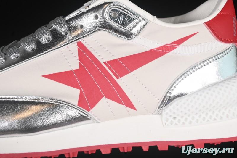 Golden Goose Marathon White Red Silver Comfortable Low-Top Lifestyle Sneakers - H8D4