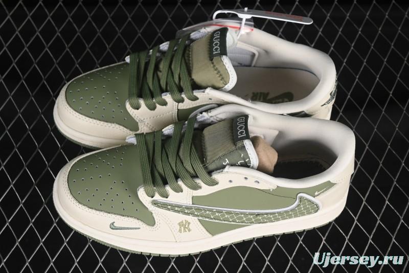 Nike Travis Scott x Fragment Design x Air Jordan 1 Low OG SP AJ1 MLB Collaboration Low-Top Casual Sneakers - XS2024-017