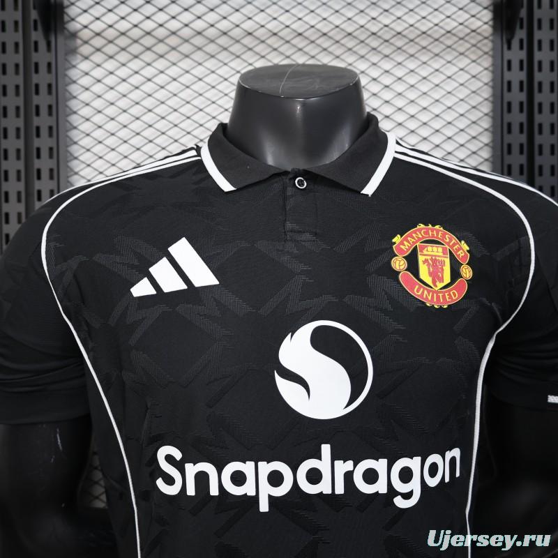 Player Version 25/26 Manchester United Black with Snapdragon Logo Design Jersey