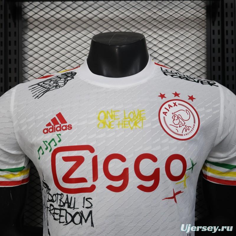 Player Version 25/26 Ajax White Jersey with Bob Marley Tribute Design