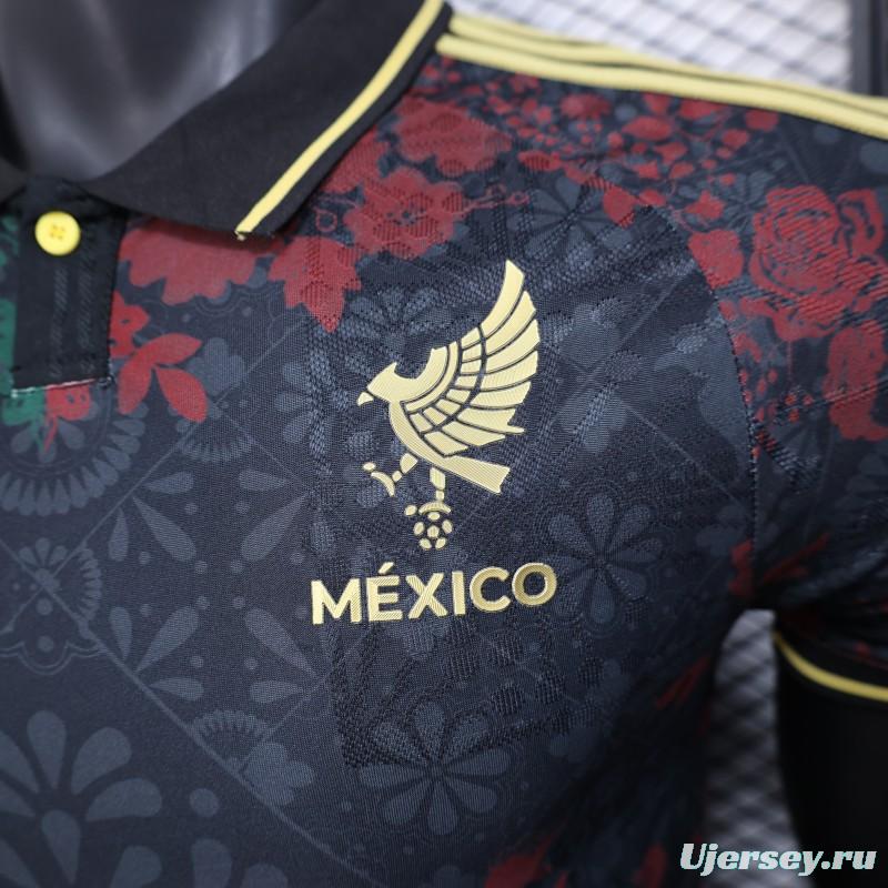 Player Version 2025 Mexico Black with Floral Pattern Design Jersey