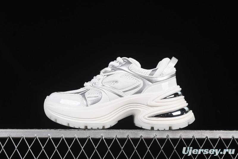 GG-CC Chunky Low Casual Fashion Sneakers with Thick Sole and Height Increasing Design - 2607 White