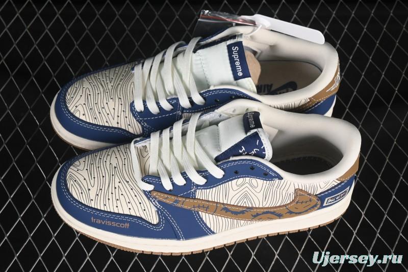 Nike Travis Scott x Fragment Design x Air Jordan 1 Low OG SP AJ1 FOG Collaboration Wave Ghost Face Low-Top Casual Sneakers - XS2024-007