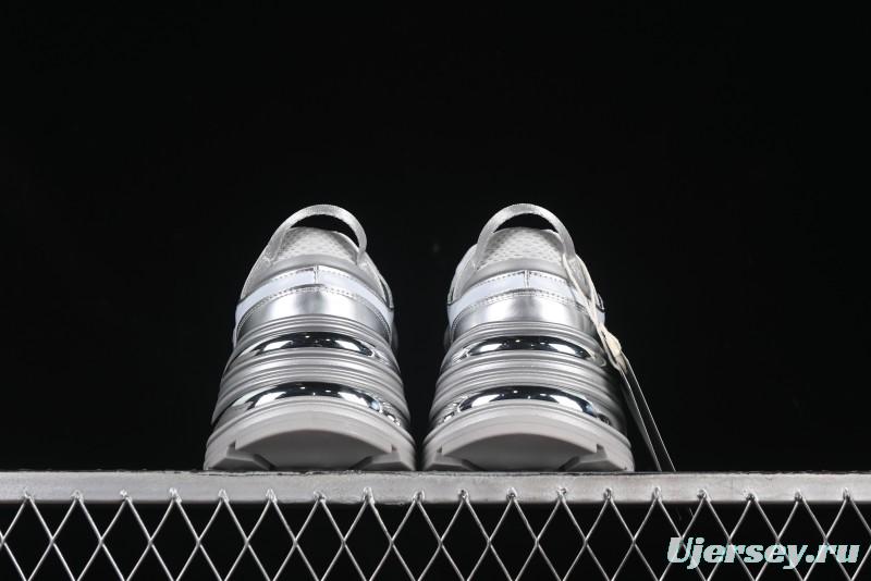 GG-CC Chunky Low Casual Fashion Sneakers with Thick Sole and Height Increasing Design - 2607 Silver