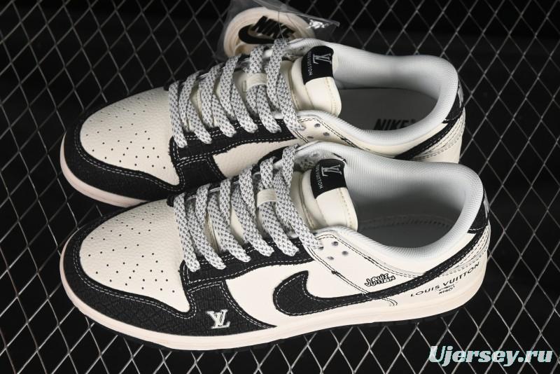 Nike SB Dunk Low LV Series Denim Black Swoosh Anniversary Custom Low-Top Casual Skate Shoes - FC1688-223