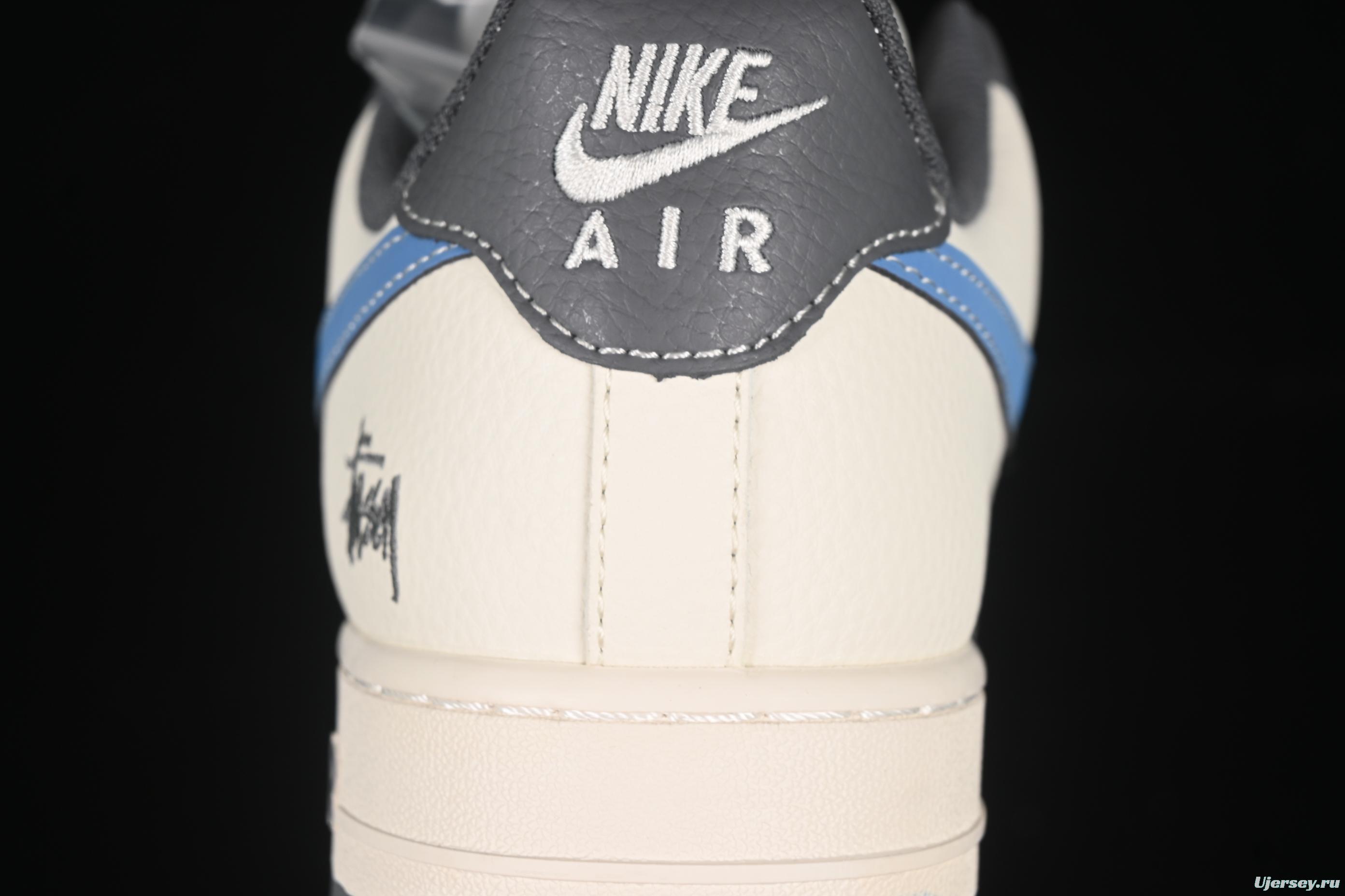 Nike Air Force 1 '07 Low Stussy Collaboration Light Grey Sky Blue Swoosh Casual Sneakers - XS1958-574