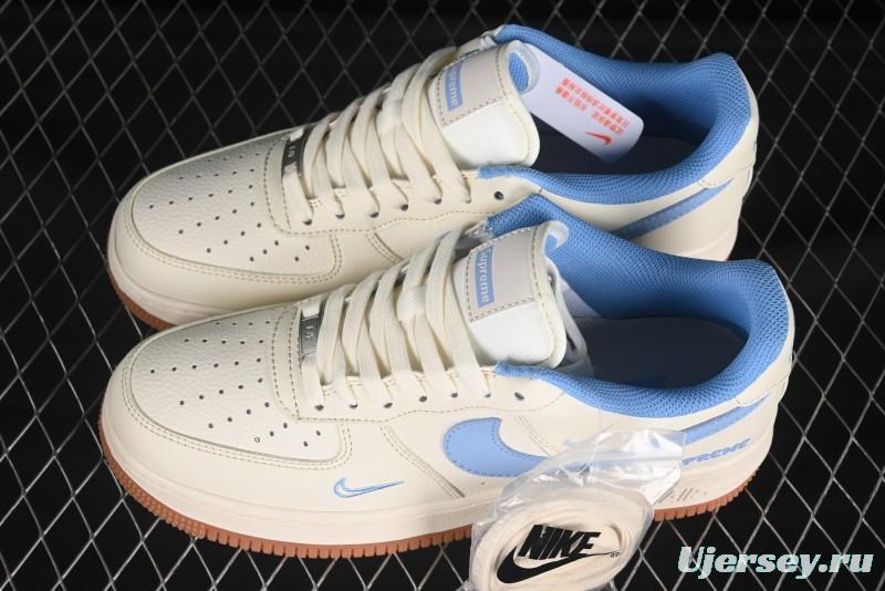 Nike Air Force 1 '07 Low Supreme Collaboration Blue Swoosh Gum Sole Casual Sneakers - XS1958-547