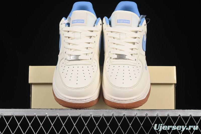 Nike Air Force 1 '07 Low Supreme Collaboration Blue Swoosh Gum Sole Casual Sneakers - XS1958-547