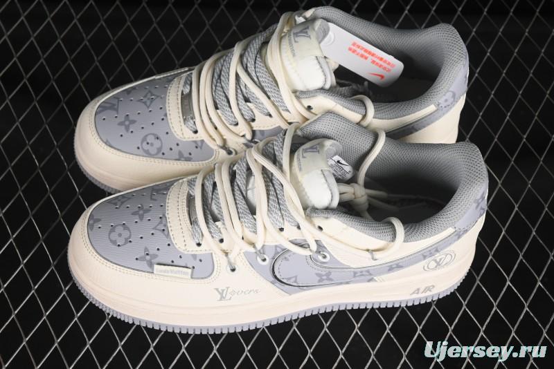 Nike Air Force 1'07 Low LV Collaboration Grey Print Drawstring Casual Sneakers - DM6868-062