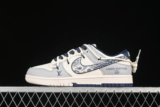 Nike SB Dunk Low LV Series Strap Graffiti White Blue Swoosh Anniversary High-End Custom Low-Top Casual Skate Shoes - DM6868-074