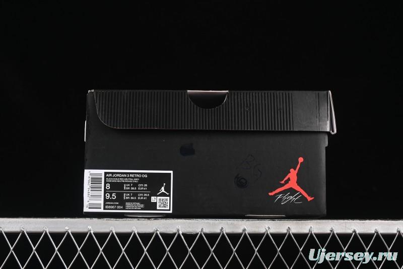 Nike Air Jordan 3 Retro OG Rare Air Sneakers with Small Reverse Swoosh - IB8967-004