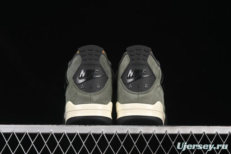 Nike Undefeated x Air Jordan 4 OG Sneakers in Olive Green Suede with Orange and Black Accents - IB1519-200