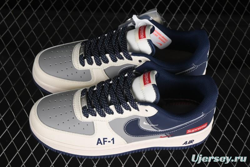 Nike Air Force 1 '07 Low Supreme Collaboration Grey Blue Casual Sneakers - HH7518-054