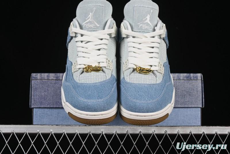 Nike Air Jordan 4 Retro Denim "Worn Blue" Sneakers with Distressed Wash Finish - IB6716-100