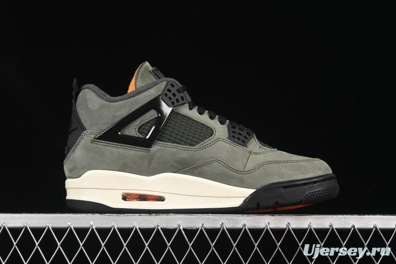 Nike Undefeated x Air Jordan 4 OG Sneakers in Olive Green Suede with Orange and Black Accents - IB1519-200