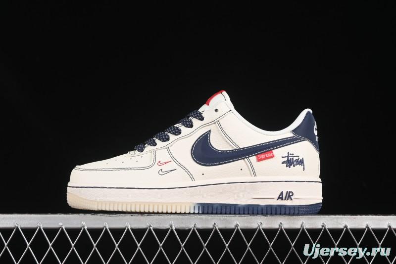 Nike Air Force 1 '07 Low Stussy Collaboration Dual-Tone Blue Red Logo Casual Sneakers - HH7518-072