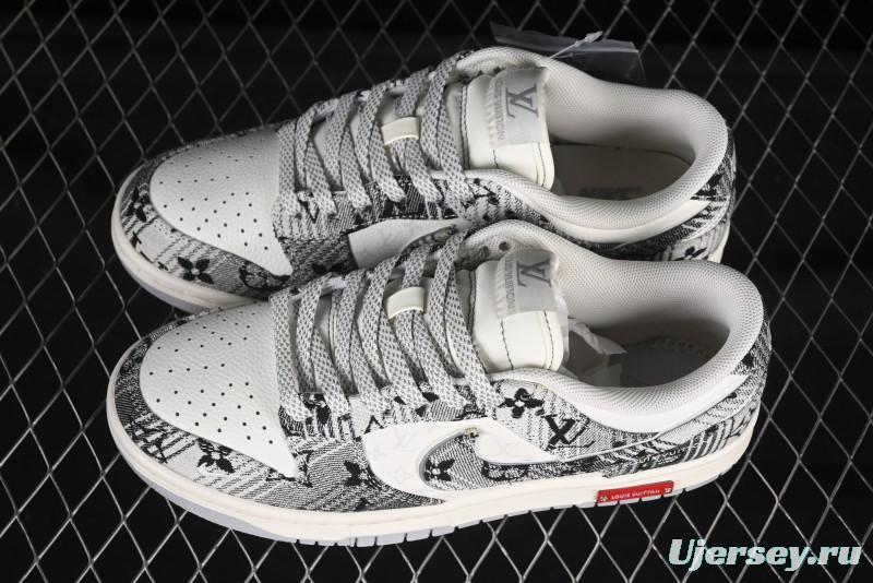 Nike SB Dunk Low LV Collaboration Grey Denim Anniversary Custom Low-Top Casual Skate Shoes - SC9772-807