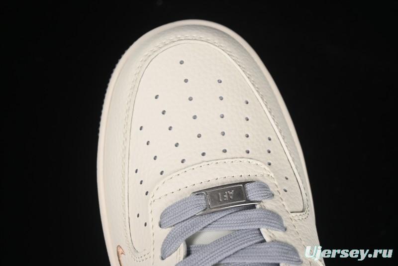 Nike Air Force 1 '07 Low Stussy Collaboration Gold Embroidery Grey Swoosh Casual Sneakers - XX3168-150