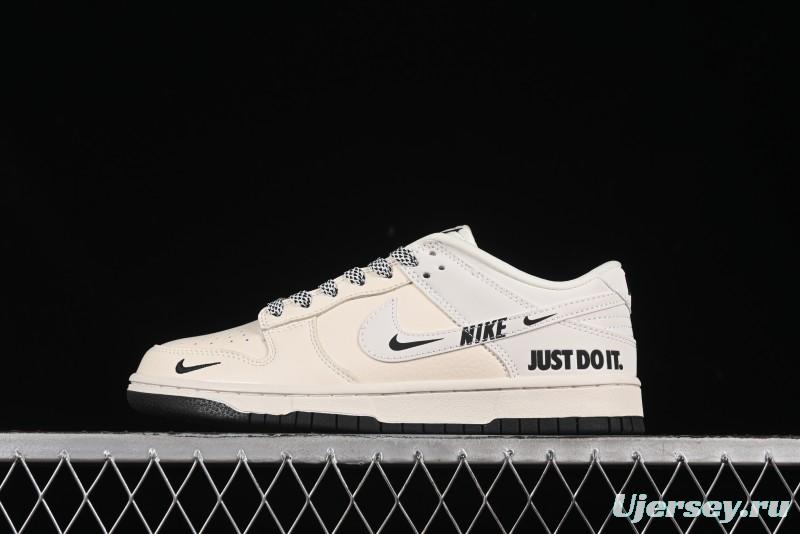 Nike SB Dunk Low Beige White Black Swoosh Anniversary Custom Low-Top Casual Skate Shoes - KK1333-043