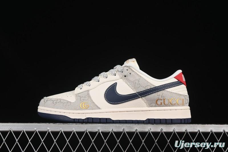 Nike SB Dunk Low Gucci Collaboration Woven Blue Swoosh Anniversary Custom Low-Top Casual Skate Shoes - FC1688-225