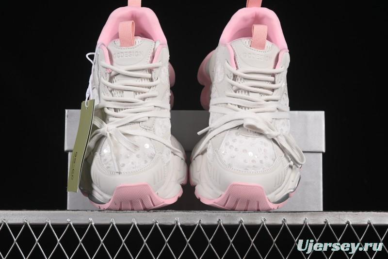 GG-CC Star Same Style Lace-Up Hollow-Out Chunky Sneakers with 5cm Hidden Heel - G25U9988